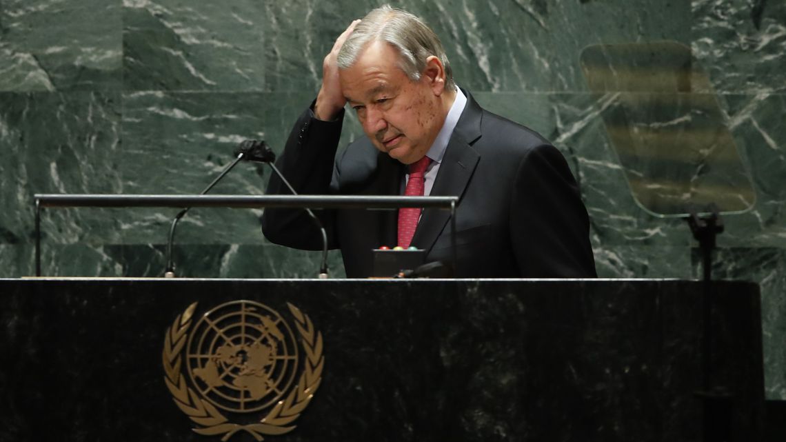 United Nations Secretary General Antonio Guterres addresses the U.N. General Assembly. [ EDUARDO MUNOZ | AP ]