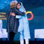 Malala Yousafzai greets Hillary Clinton at the Clinton Global Initiative on Sept. 20 in New York. (AP Photo/Julia Nikhinson) [ JULIA NIKHINSON | AP ]