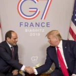 In August 2019, then-President Donald Trump and Egyptian President Abdel Fattah al-Sisi participate in a bilateral meeting at the G-7 summit in Biarritz, France. Trump reportedly referred to Sisi as “my favorite dictator.” [ ANDREW HARNIK | AP ]